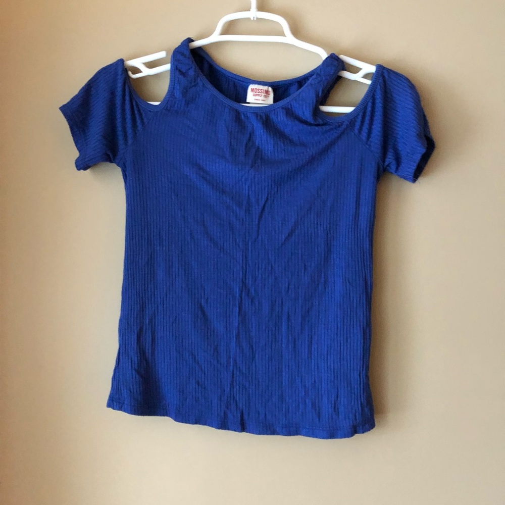 Blue open shoulder top